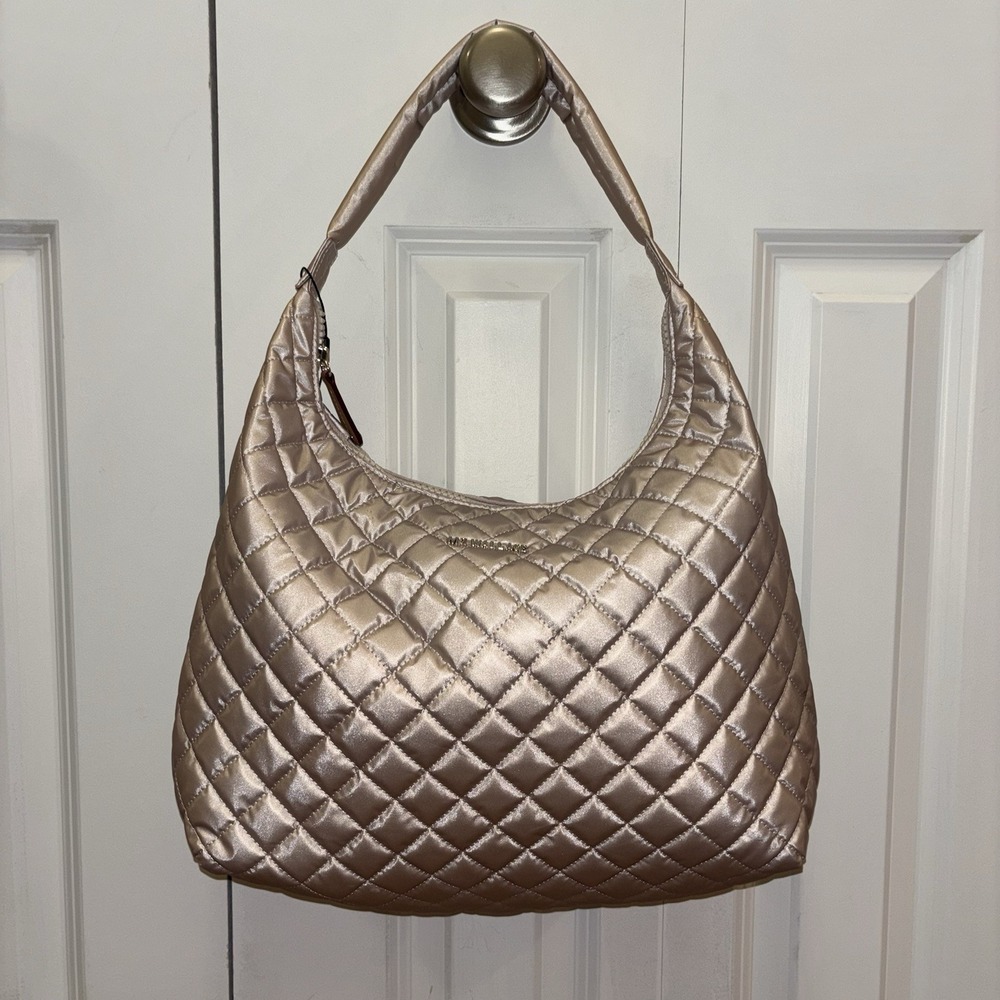 MZ Wallace Pale Rose Gold Metallic Large Metro Shoulder Bag $215 New